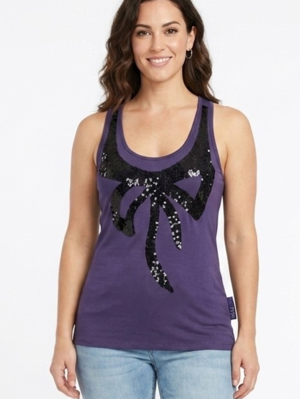 Miley Cyrus & Max Azria Purple Tank with Black Sequin Bow